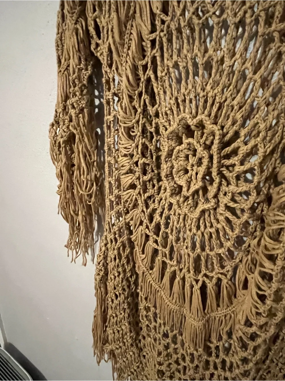 Plus size Hand-Crocheted Boho Fringe Tunic Sweater in Camel - Picture 3 of 8
